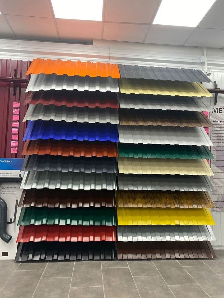 Colour range of corrugated roofing and cladding sheets on display