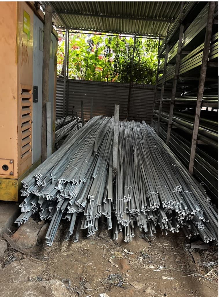 Structural steel angles bundled for dispatch