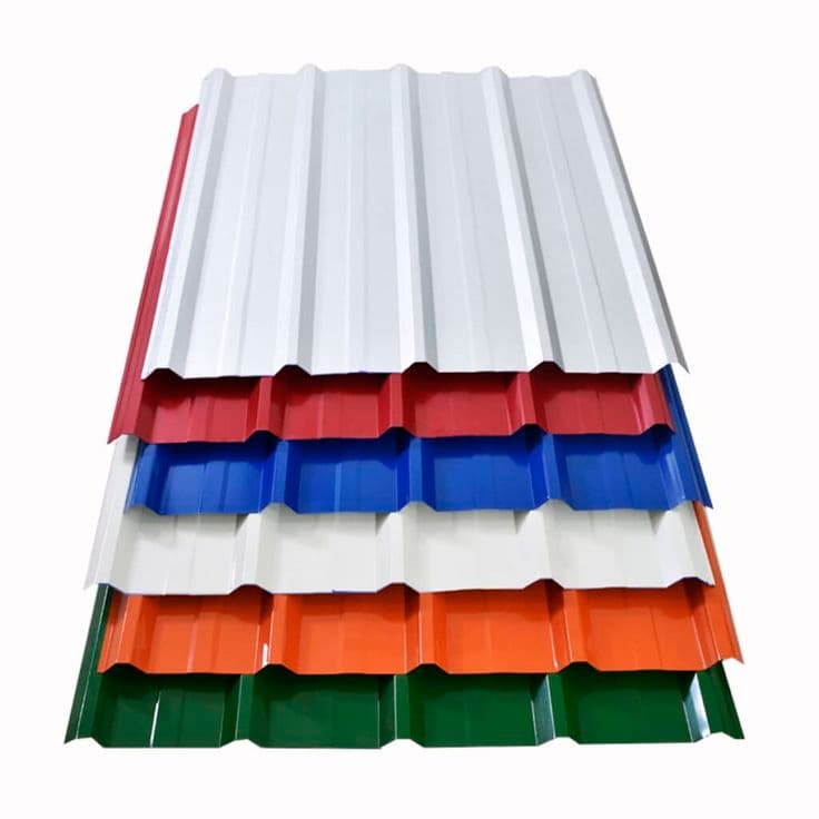 Profiled roofing sheets stacked at the yard